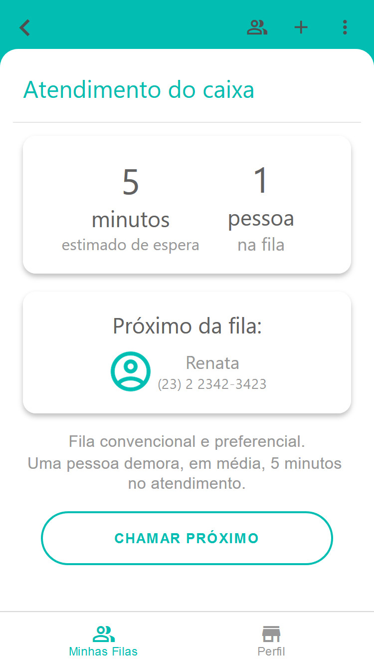 Tela do estabelecimento antes de chamar um cliente